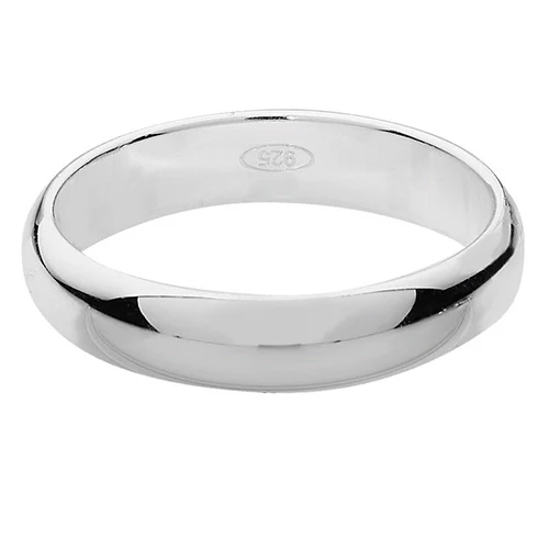 4mm Silver D-Shaped Wedding Band Ring