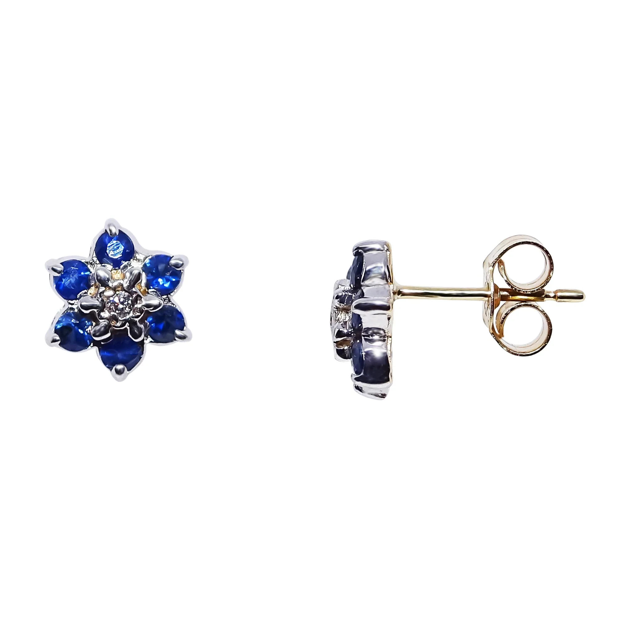 9ct Gold Diamond and Sapphire Cluster Earrings