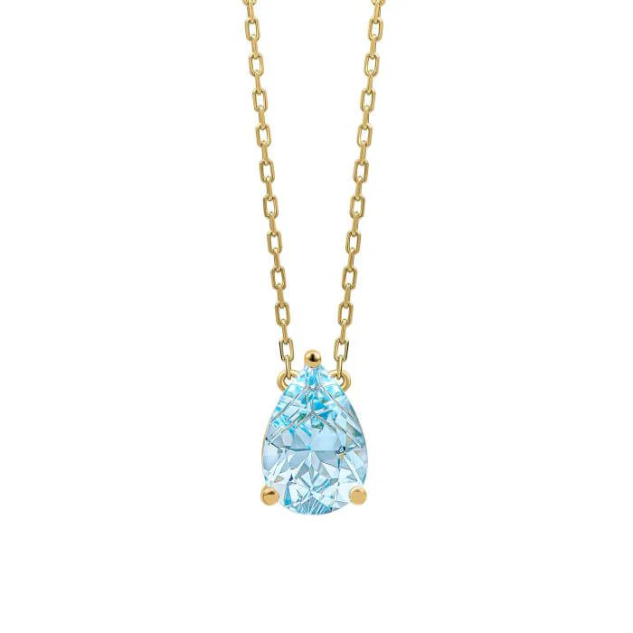 9ct Gold Pear Fancy Cut Blue Topaz Necklace