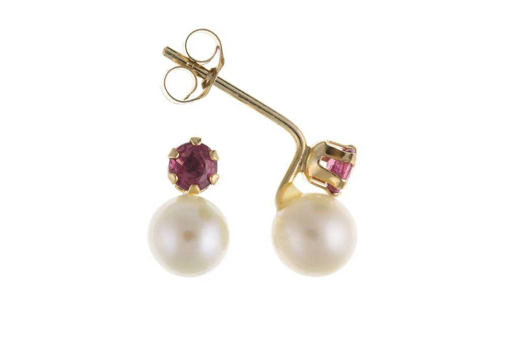 9ct Gold Pearl and Ruby Stud Earring
