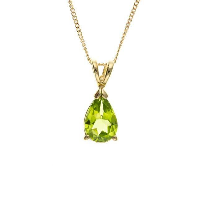 9ct Gold Peridot Teardrop Pendant with Chain