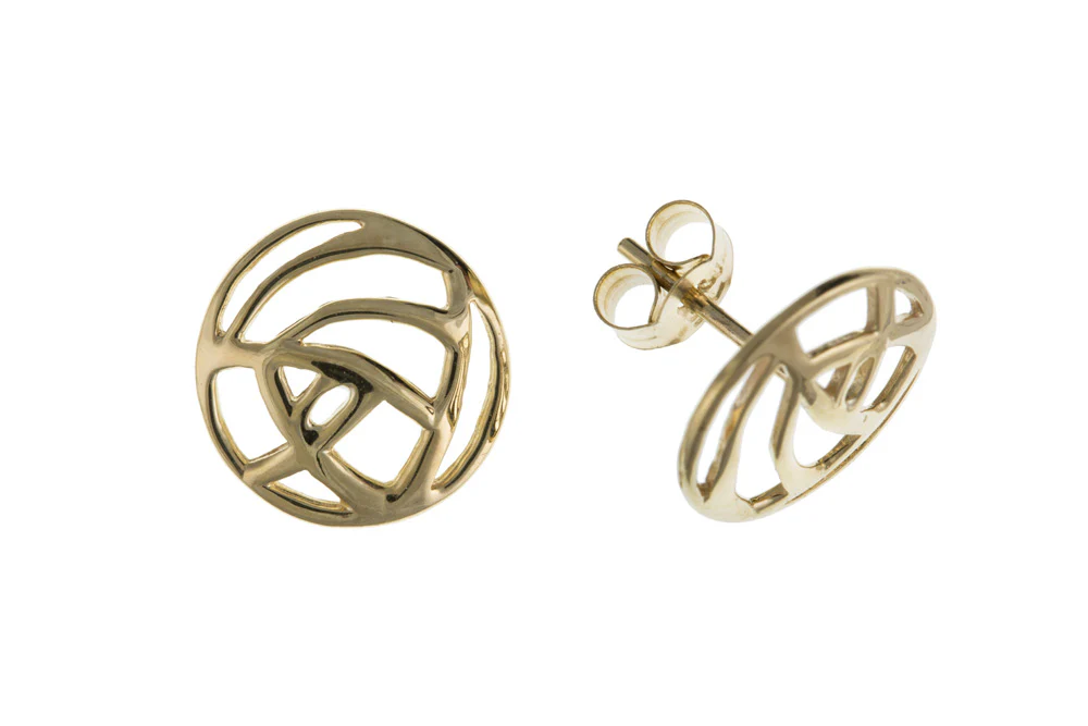 9ct Gold Round Mackintosh Design Stud Earrings