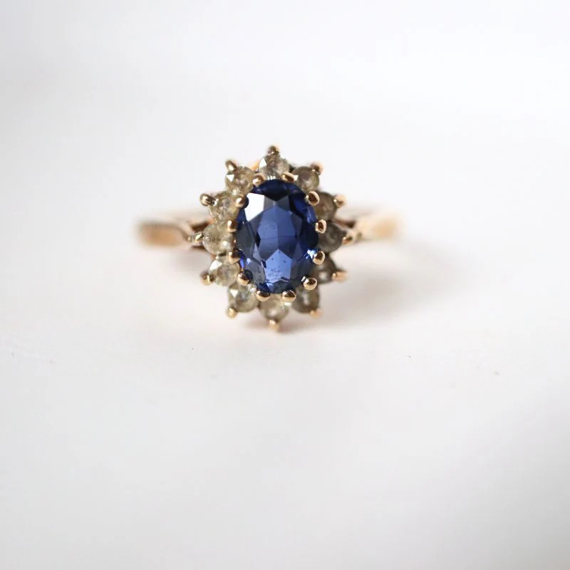 9ct Gold Kanchanaburi Sapphire & Diamond Oval Cluster Ring