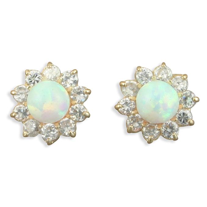 9ct Gold Synthetic Opal and Cubic Zirconia Cluster Earrings