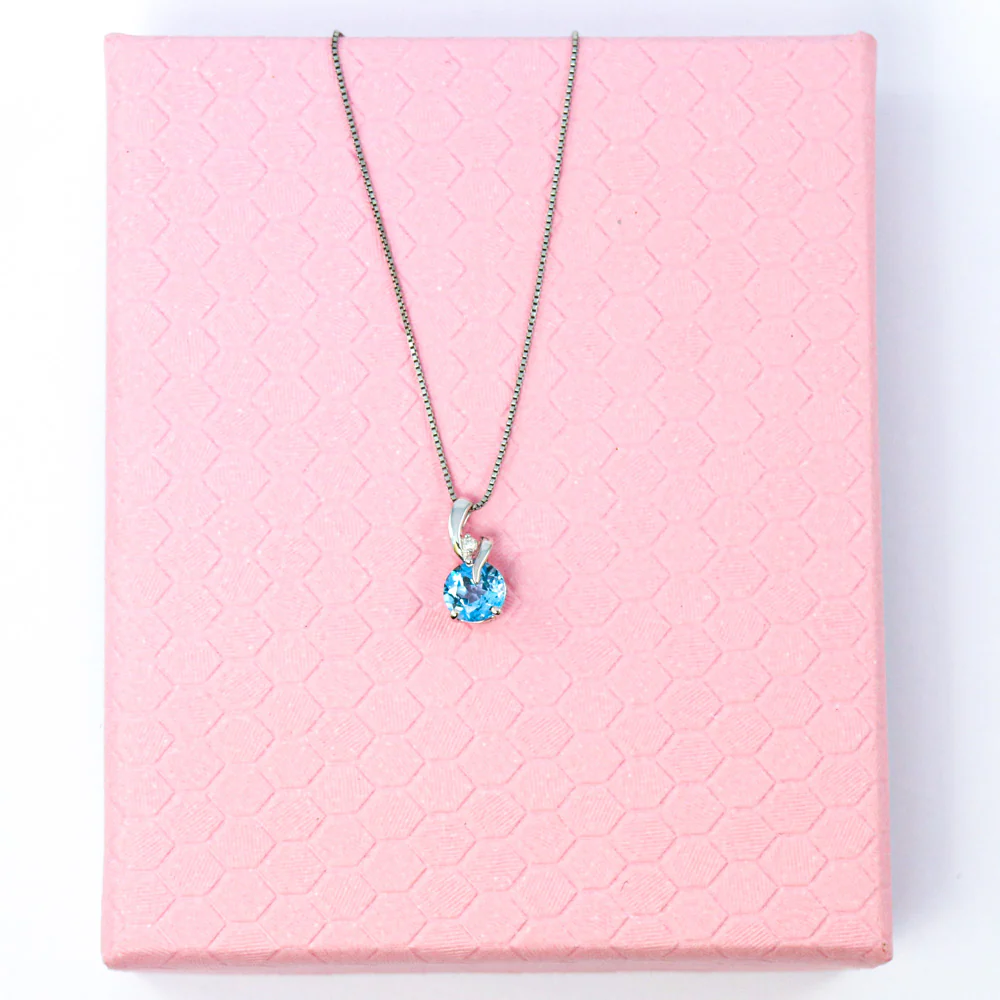 9ct White Gold Blue Topaz & Diamond Twist Pendant - Image 3