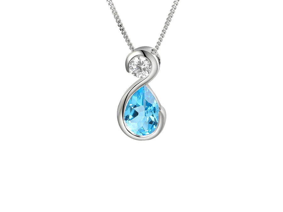Blue Topaz and Cubic Zirconia Swirl Silver Pendant
