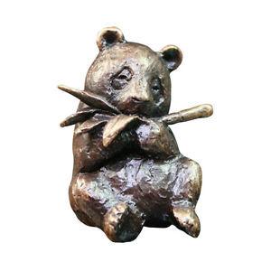 Butler and Peach Bronze Panda Miniature Sculpture