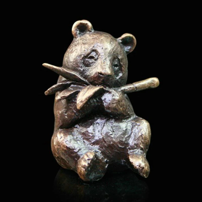 Butler and Peach Bronze Panda Miniature Sculpture - Image 2