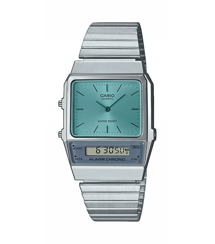 Casio Men's Vintage Retro SilverTone Watch Turquoise Dial