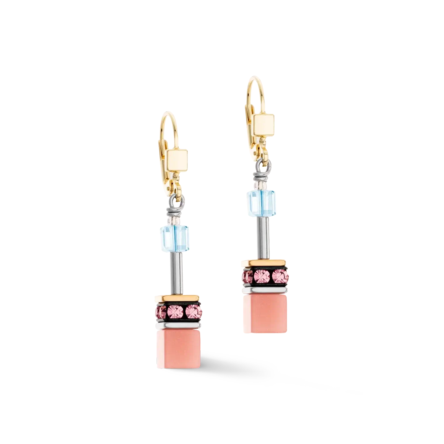 Coeur de Lion Geo Cube Earrings in Aqua & Apricot 2838/20-2028