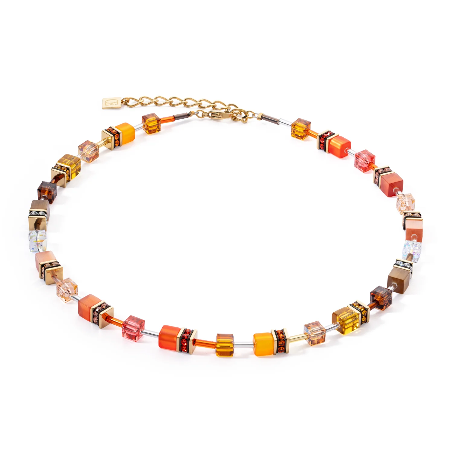 Coeur de Lion GeoCube® Necklace in Gold, Orange & Brown 2838/10-0211