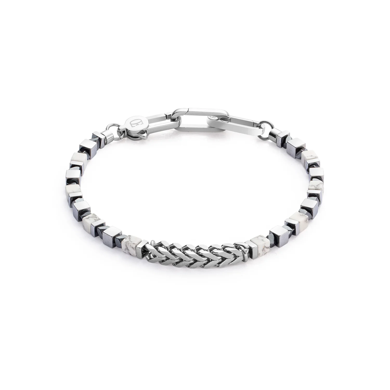 Coeur de Lion Men's Steel Bracelet with White Cubes