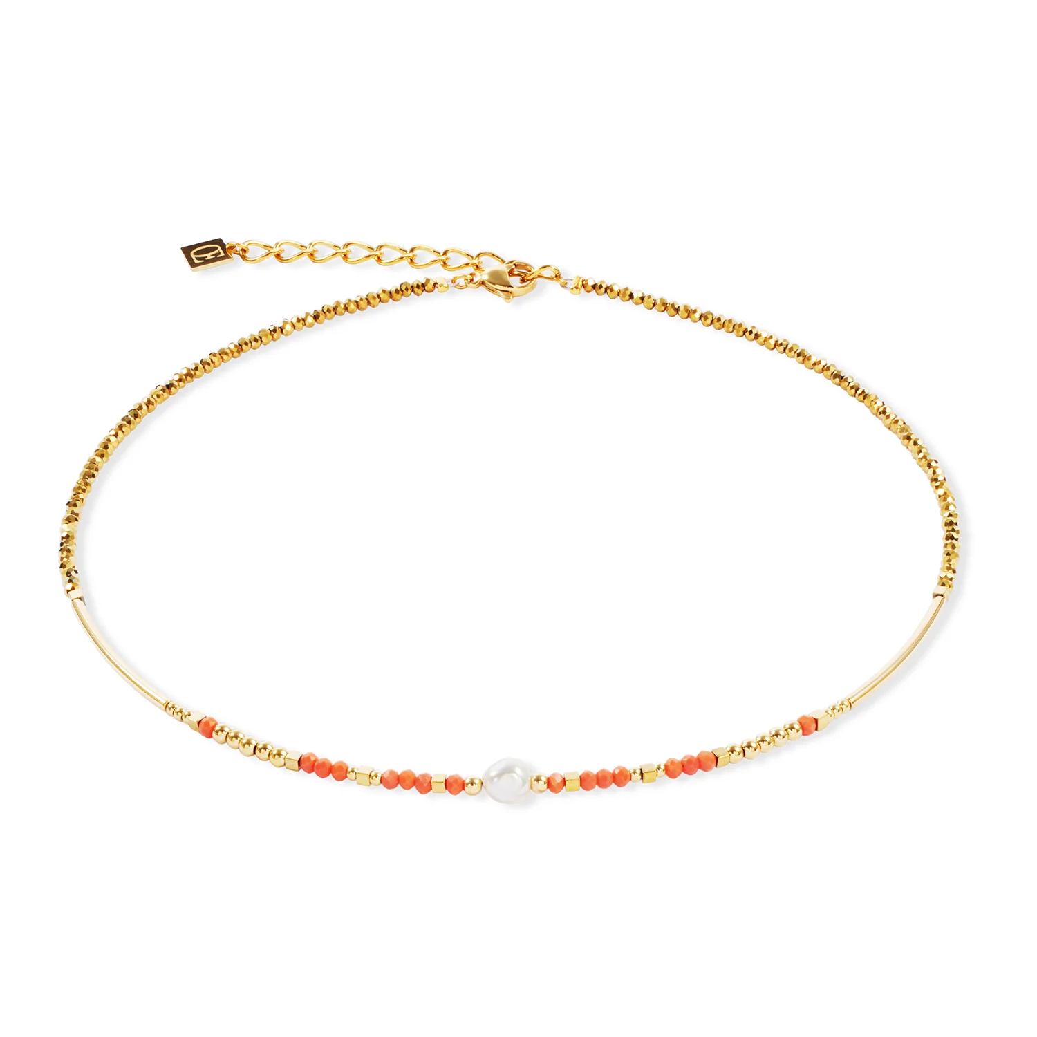 Coeur de Lion Sunset Pearl Necklace in Coral and Gold