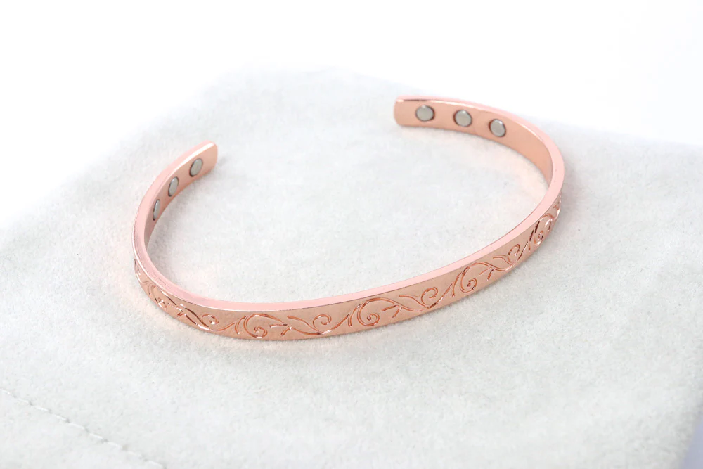 Magnetic Copper Magnetic Bangle with Vine Leaf Design