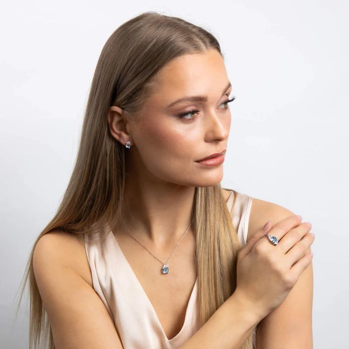 Diamonfire Aquamarine Zirconia Square Cut Pendant - Image 3