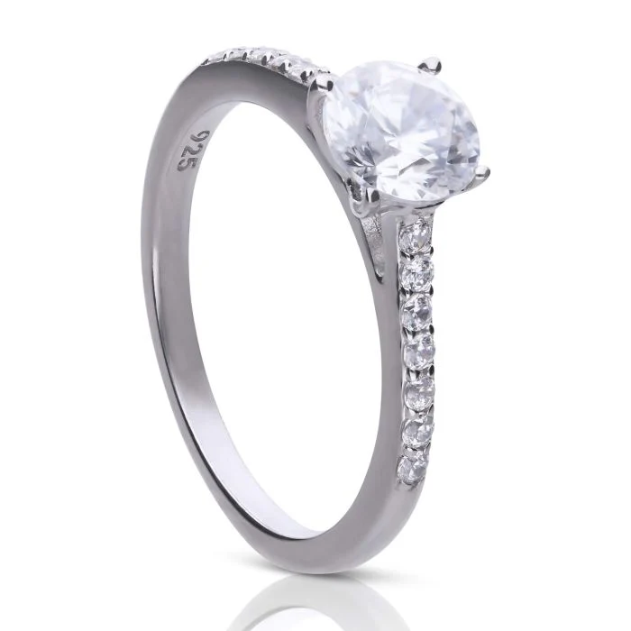 Diamonfire Oval Cut Zirconia Ring with Stone-Set Shoulders