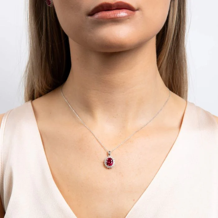 Diamonfire Oval Red Zirconia Cluster Pendant - Image 3