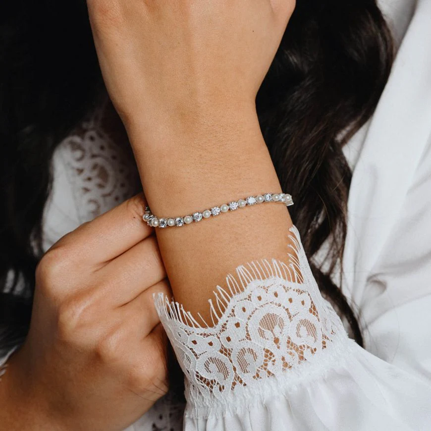 Diamonfire Pearl and Zirconia Tennis Bracelet - Image 3