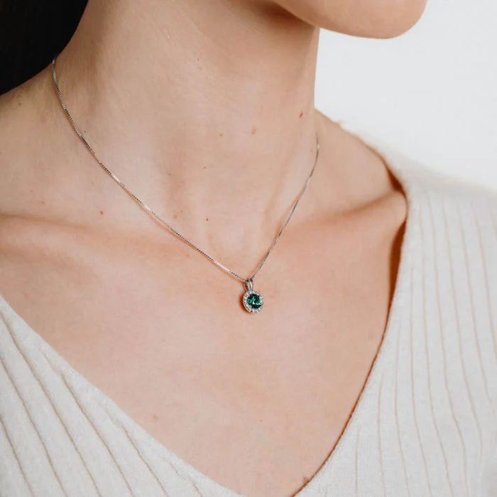 Diamonfire Round Pendant with Green Cubic Zirconia - Image 4
