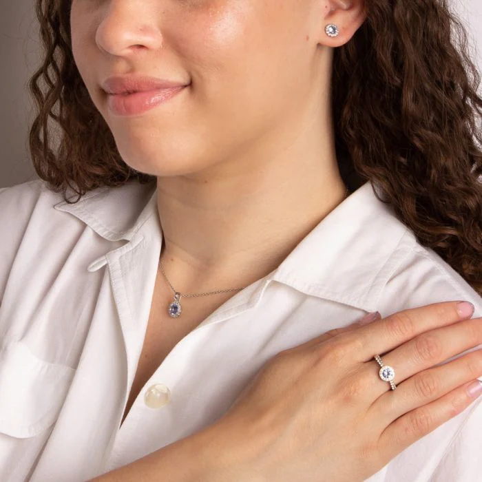 Diamonfire Sky Blue Round Pave Set Pendant - Image 3