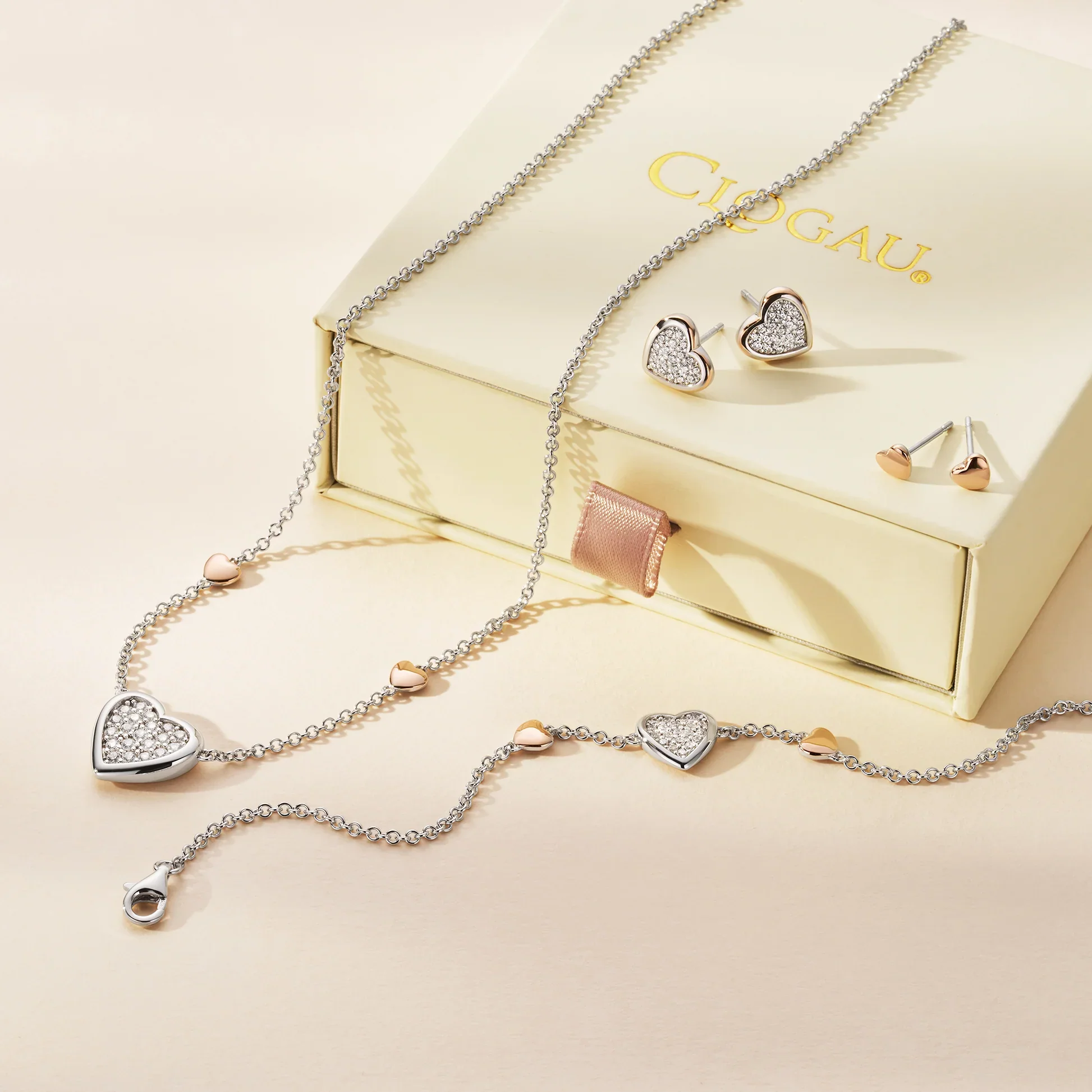 Forever Yours Sterling Silver & 9ct Rose Gold Love Heart Earrings - Image 3