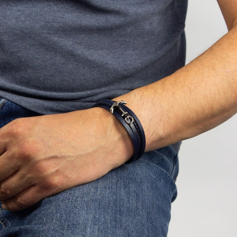 Fred Bennett Men's Blue & Black Leather Bracelet with Anchor - Image 3
