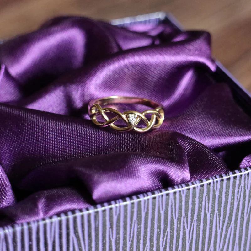 Gold Celtic Openwork Ring with Diamond - Image 3