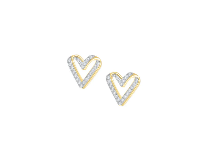 Gold Diamond Heart Stud Earrings