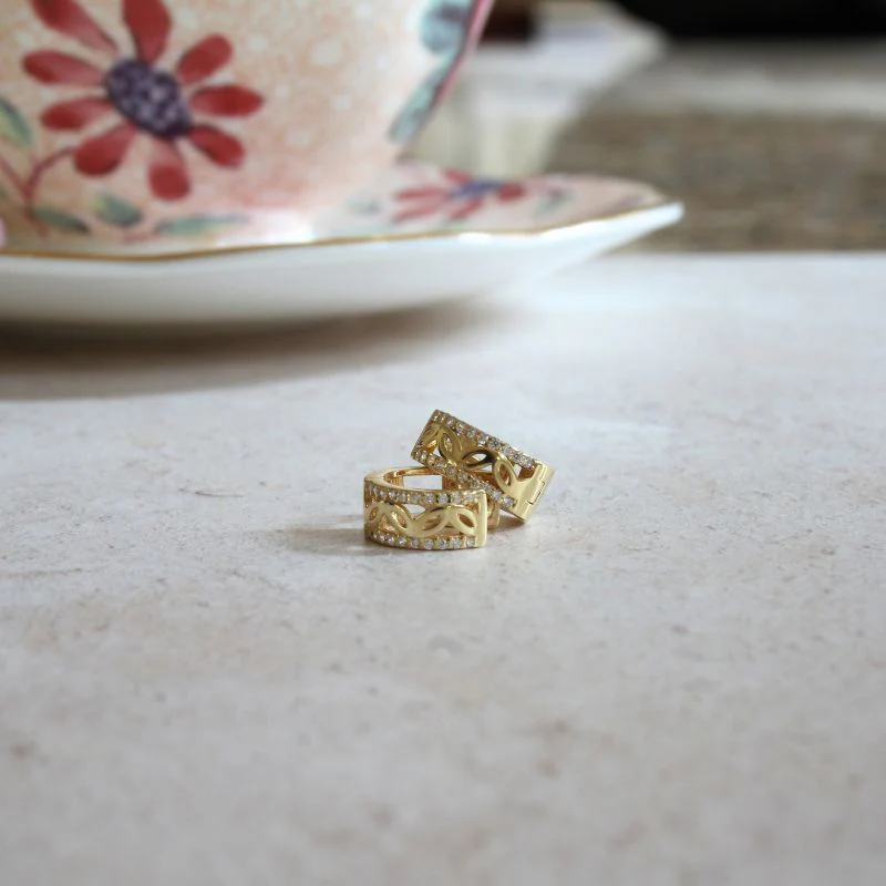 Gold on Silver Huggie Earrings with CZ-Set Edges - Image 2