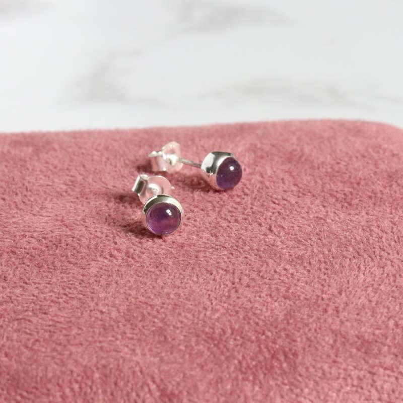 Silver Round Stud Earring with Amethyst - Image 3