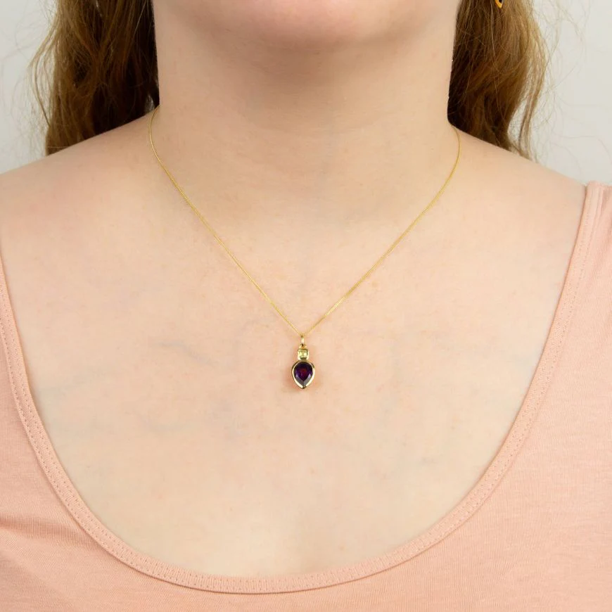 Gold Plated Silver Peridot Amethyst Iris Pendant - Image 2