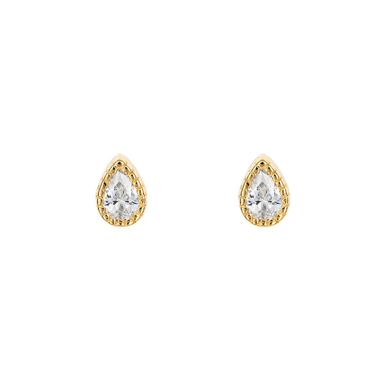 Gold Plated Small Teardrop CZ Stud Earrings
