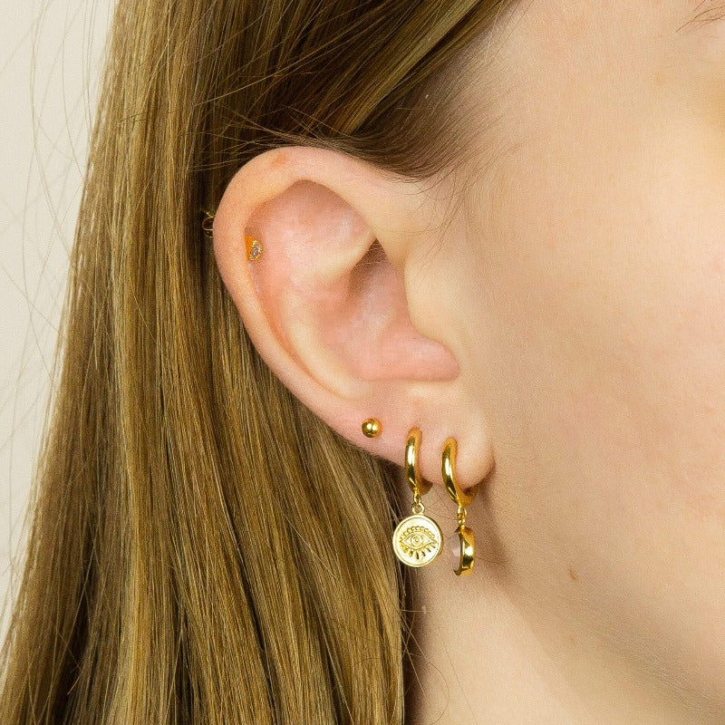 Gold Plated Small Teardrop CZ Stud Earrings - Image 2