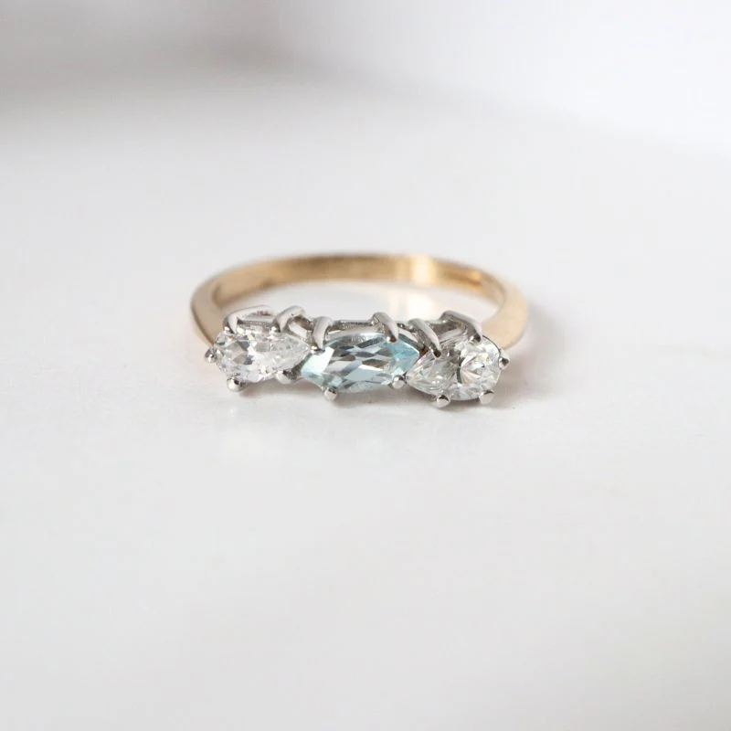 Gold Ring with Blue Topaz and Cubic Zirconia - Image 3