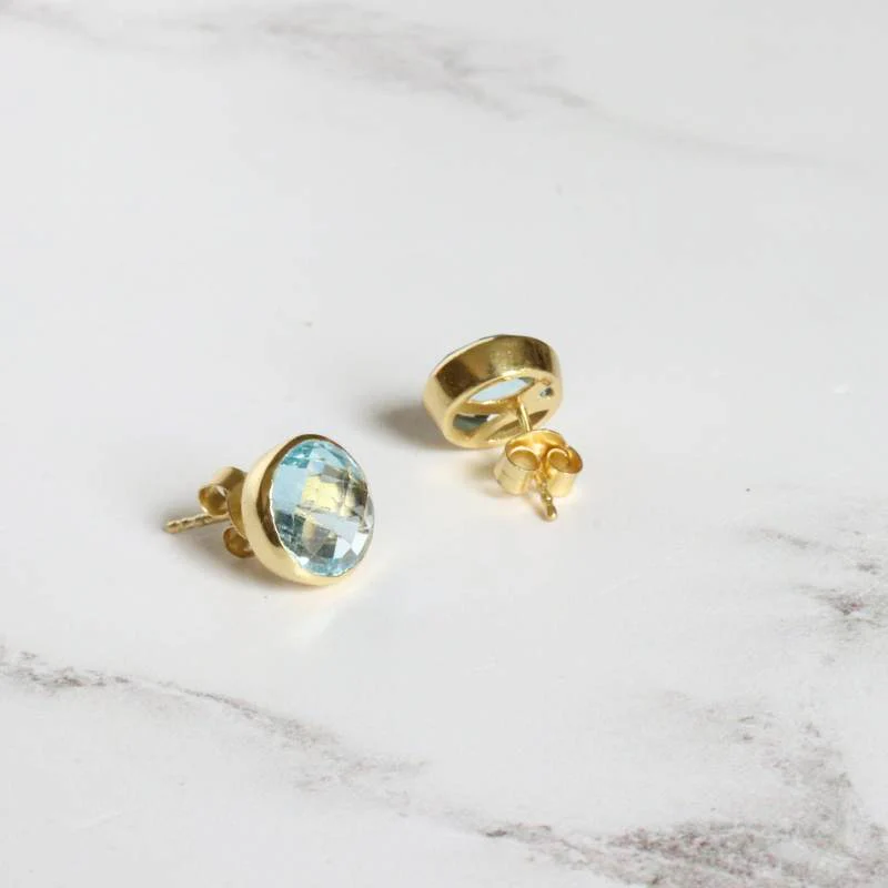 Gold Vermeil Faceted Blue Topaz Stud Earrings - Image 4