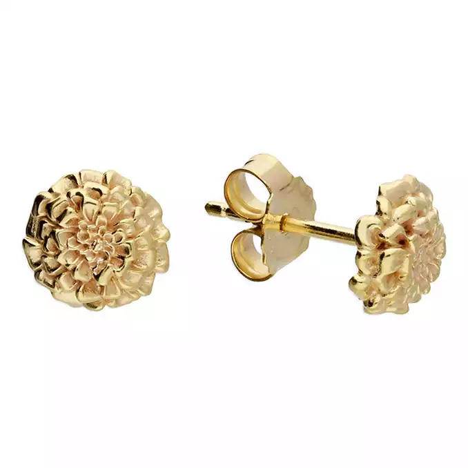 Ladies' Gold-Plated Silver Marigold October Birthmonth Flower Stud Earrings