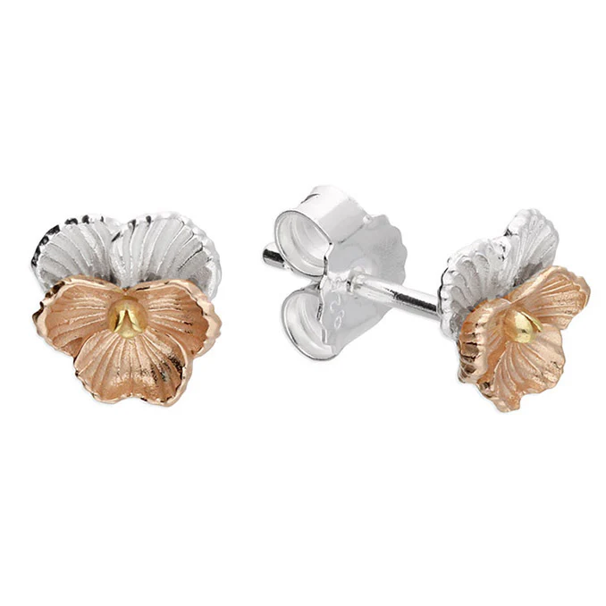Ladies' Three-Tone Violet February Birthmonth Flower Drop Earrings