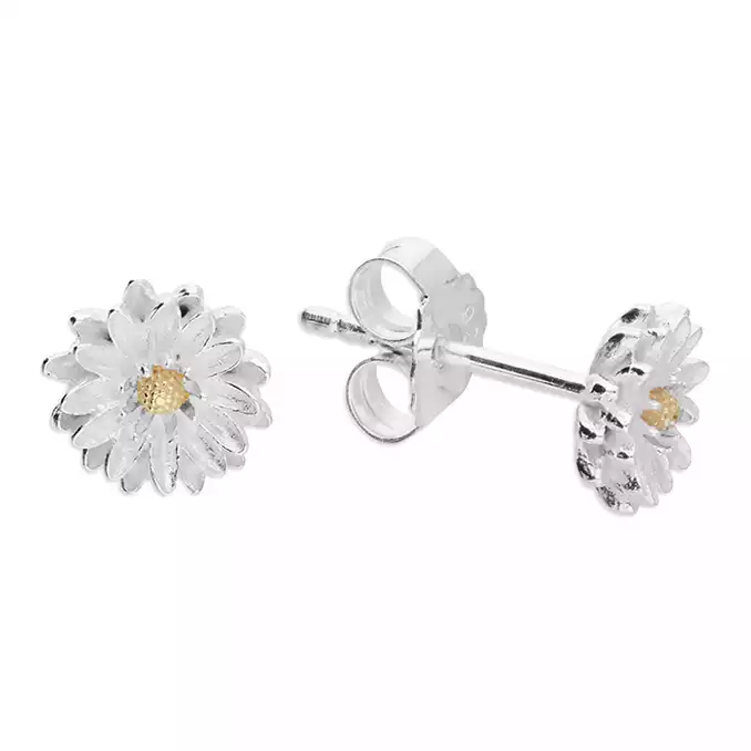 Ladies' Two-Tone Aster September Birthmonth Flower Stud Earrings