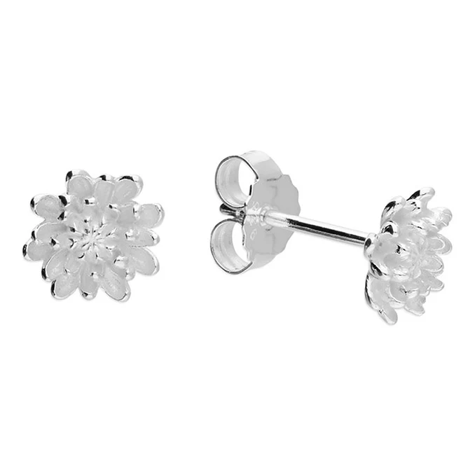 Ladies' Silver Chrysanthemum November Birthmonth Flower Stud Earrings - Image 2
