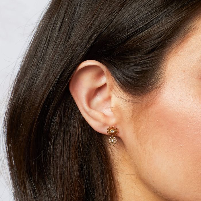 Laura Ashley Gold-Plated Double Daisy Drop Earrings - Image 2