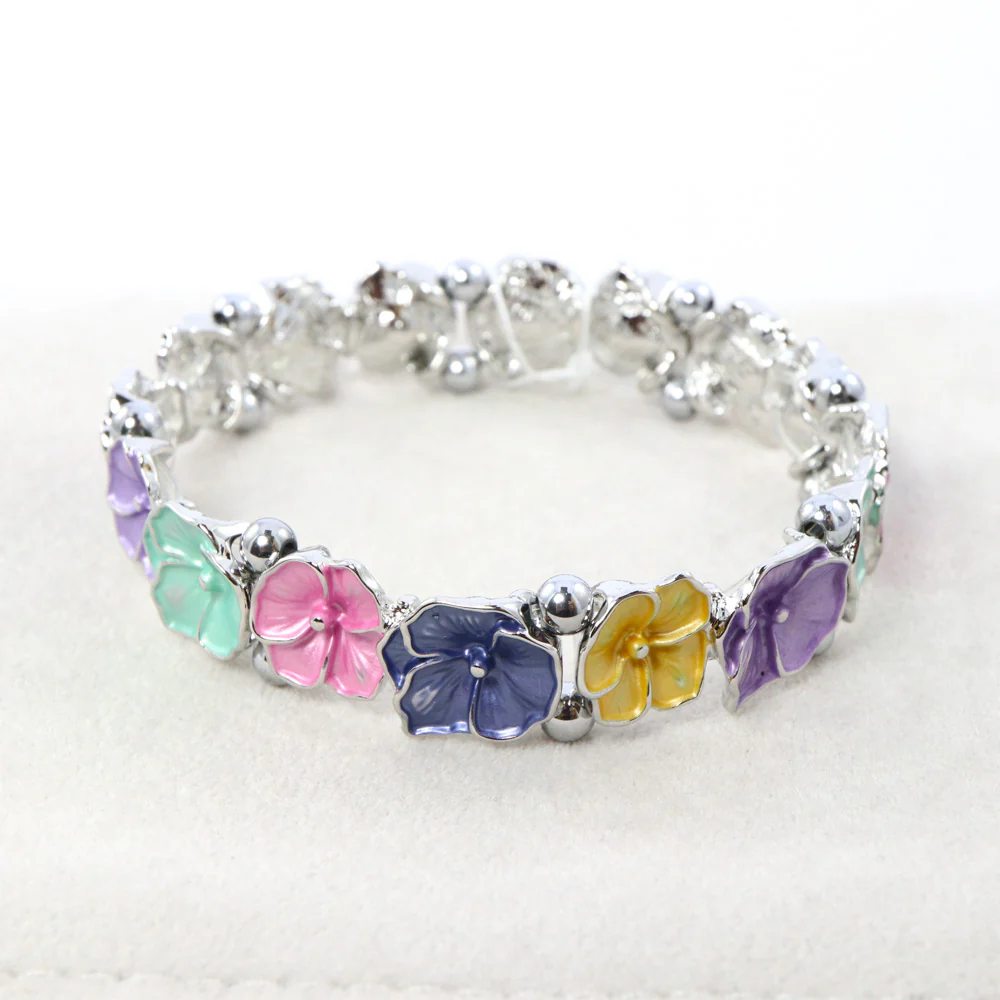 Magnetic Hematite Bracelet with Coloured Flowers