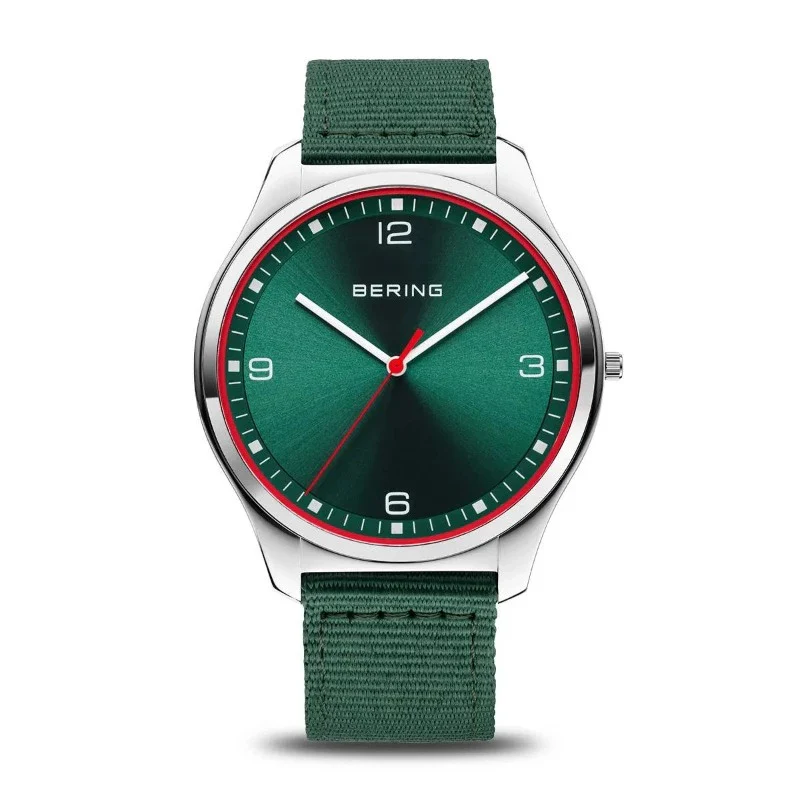 Men's Bering Slimline Watch with Nato Green Strap 18342-508