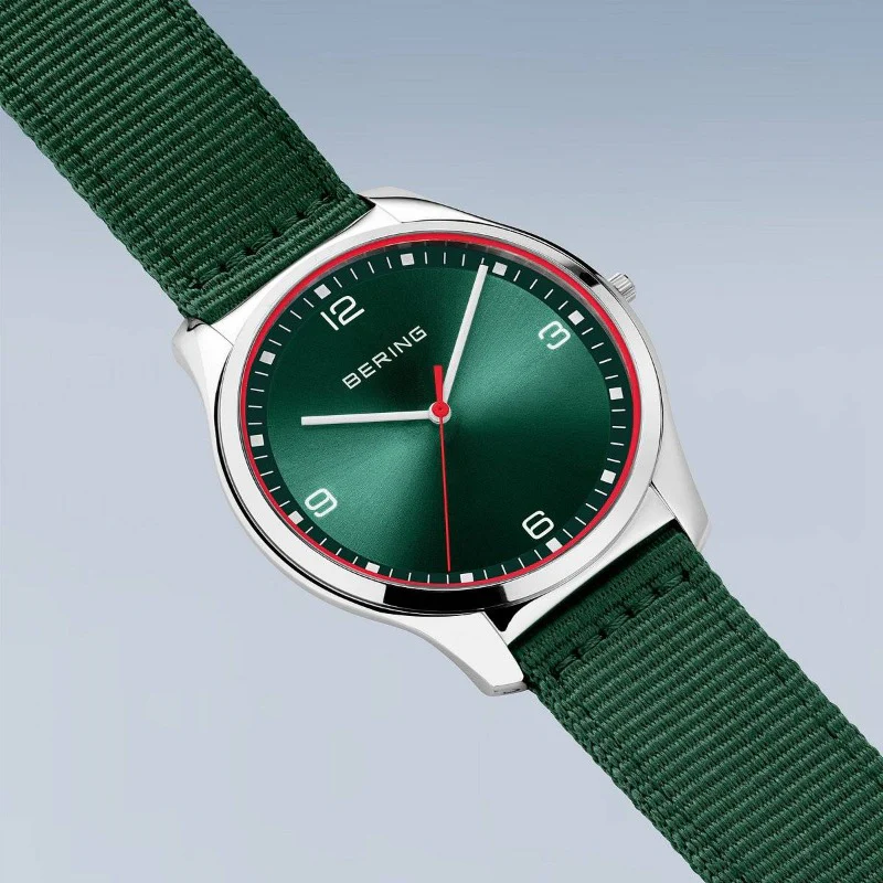 Men's Bering Slimline Watch with Nato Green Strap 18342-508 - Image 3