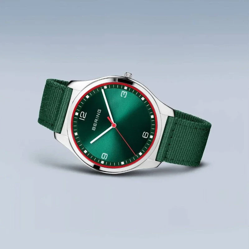 Men's Bering Slimline Watch with Nato Green Strap 18342-508 - Image 4