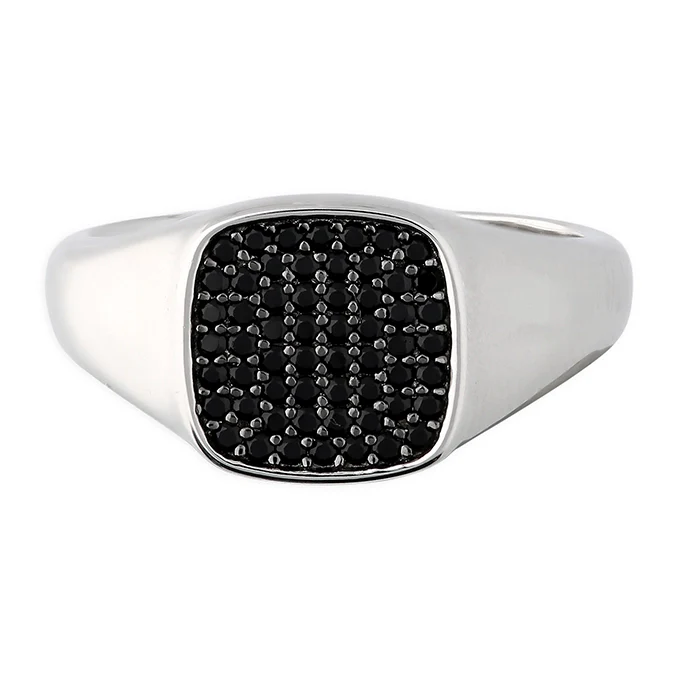 Men's Black CZ Cushion Shaped Signet Ring