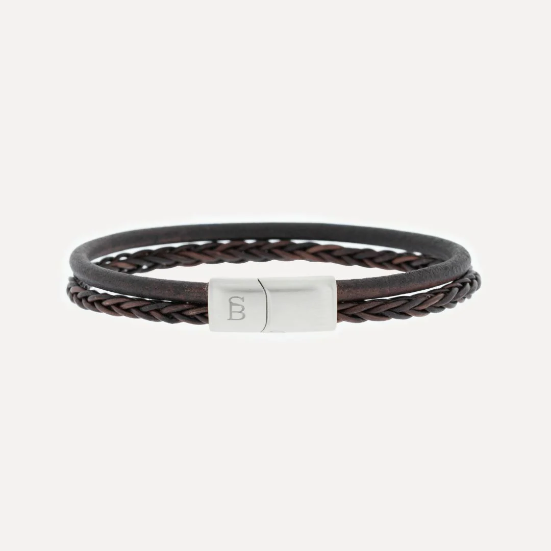 Men's Leather Denby Bracelet in Brown - Image 3