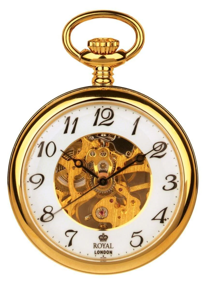 Mens Skeleton Mechanical Pocket Watch in PVD Gold Plate - Image 2