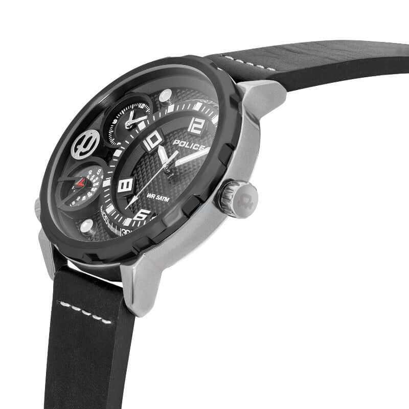 Men's Police Ray Multi Dial Black Leather Strap Watch - Image 2