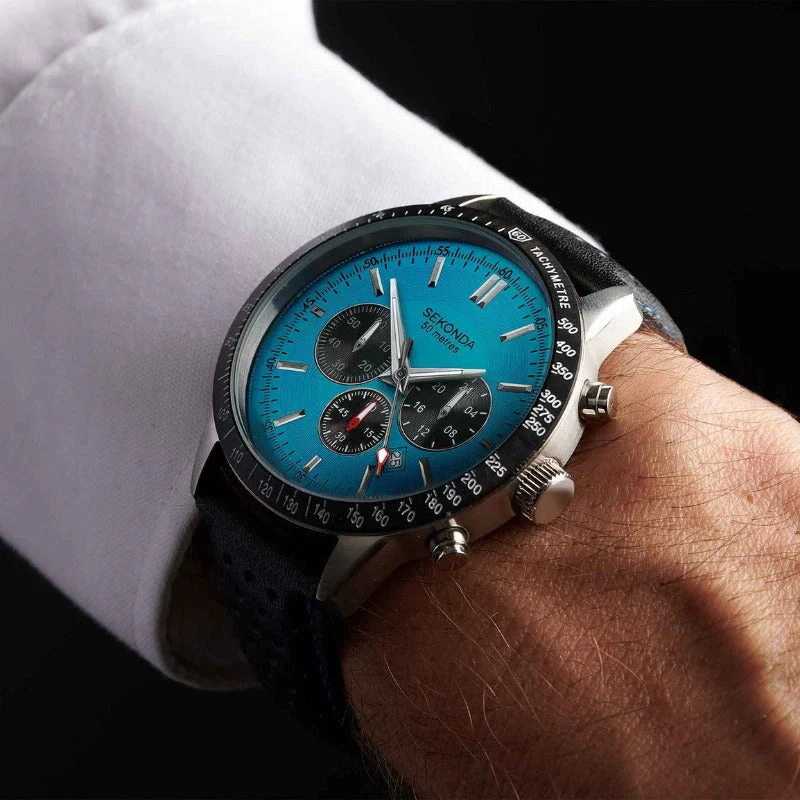 Men's Sekonda Velocity Chronograph Watch Turquoise Black - Image 3