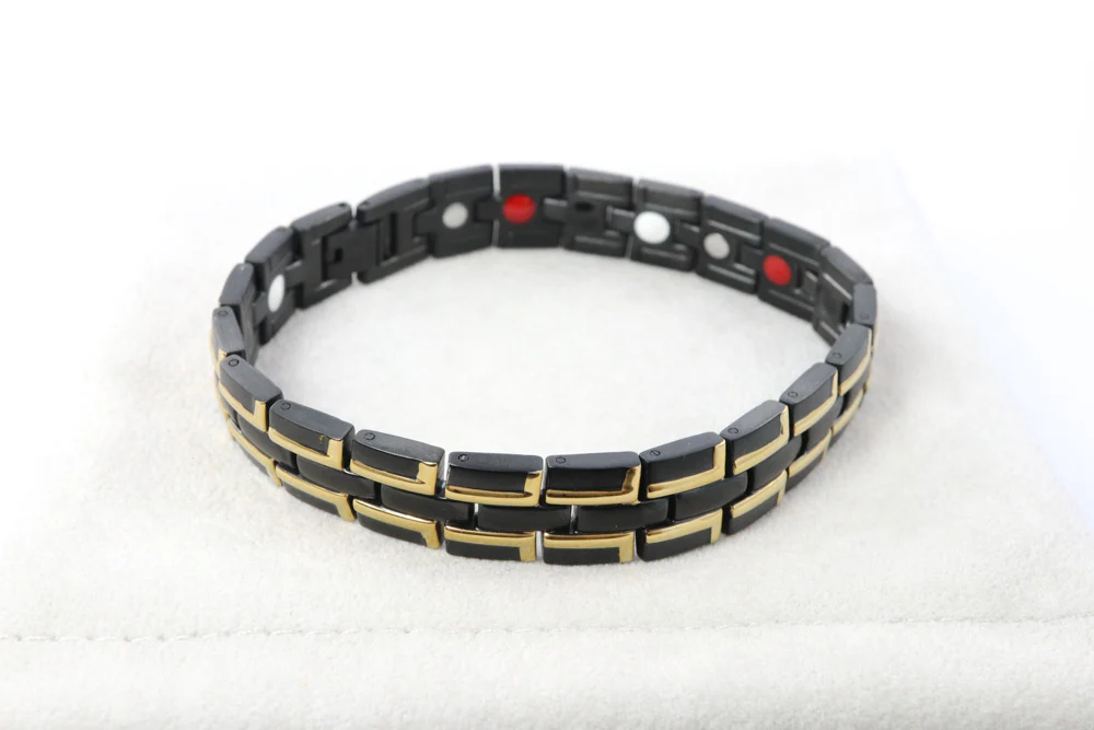 Men's Stainless Steel Magnetic Bracelet in Black/Gold - Image 2